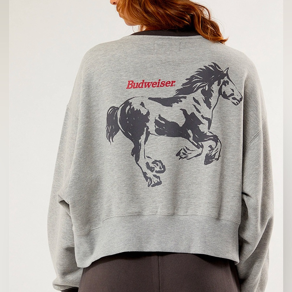 PacSun Gray Budweiser Horse Graphic Cropped Sweatshirt